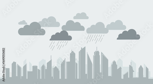 Rainy Day Over City Skyline Minimalist Vector Illustration Design Element