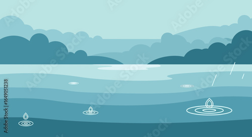 Rainy Landscape Vector Illustration for Relaxing Environment Background Concept