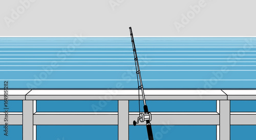 Pier Fishing With A Simple Rod Cartoonish Illustration Style Graphic
