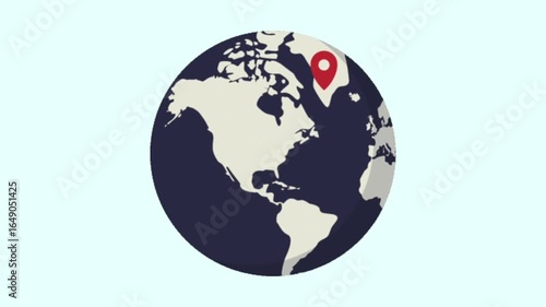 Blue and White Rotating Globe Animation with Location Pins