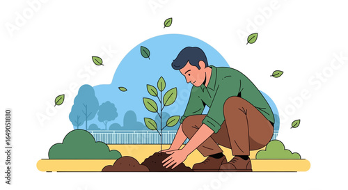 Planting New Tree Contributing To Environmental Conservation And Sustainability