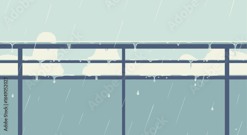 Rainy Weather View From Balcony Illustration With Water Droplets Hanging