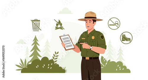 Ranger Explaining Forest Rules For Safe And Sustainable Camping Adventures