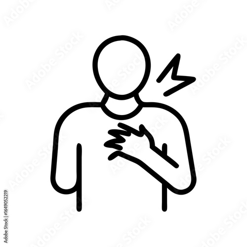 Person With Chest Pain Thin Line Icon - Editable Stroke
