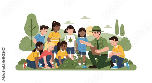 Ranger Teaches Children About Planting Trees For Environmental Conservation