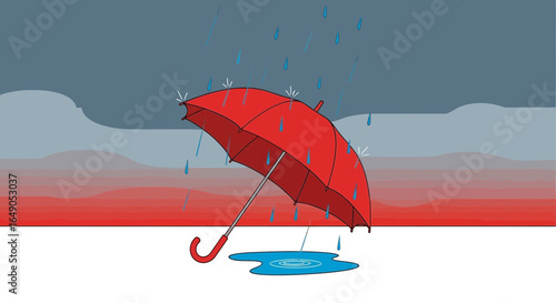 Red Umbrella Protection Against Rainy Weather Illustration During Monsoon Season