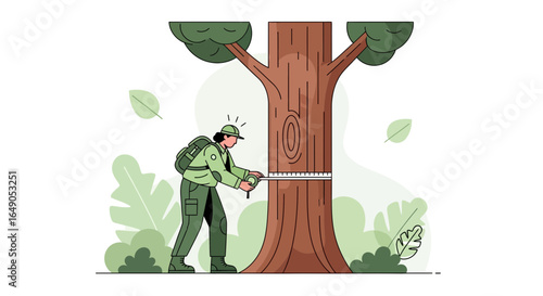 Professional Forester Assessing Tree Diameter For Sustainable Forest Management