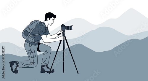 Professional Landscape Photographer Taking Shots In The Mountains Environment Scene