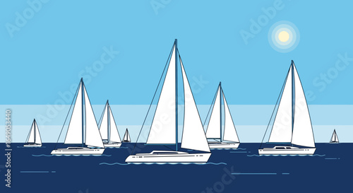 Regatta of Sailboats Gliding Gracefully Across the Serene Ocean Waters