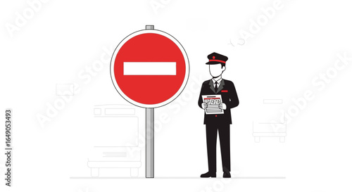 Regulation Awareness Illustration With Officer And Sign Representing Rules Adherence