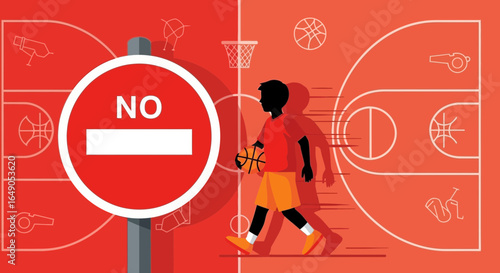 Prohibiting Playing Ball A Red Sign Indicates No Sport On The Court