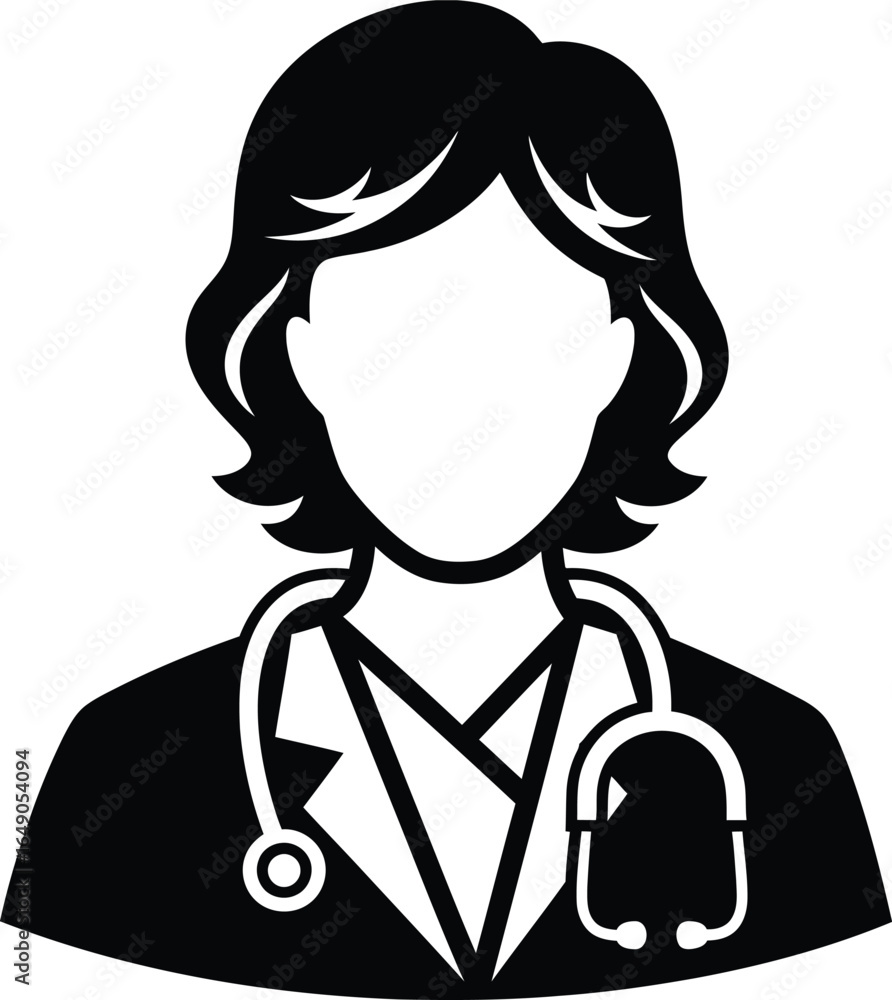 Obraz premium Illustration of a female doctor with stethoscope, a healthcare professional isolated on white background