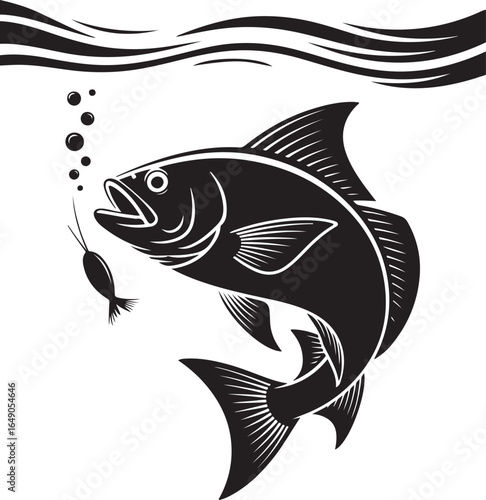 Fish lunging for bait underwater, dynamic action scene