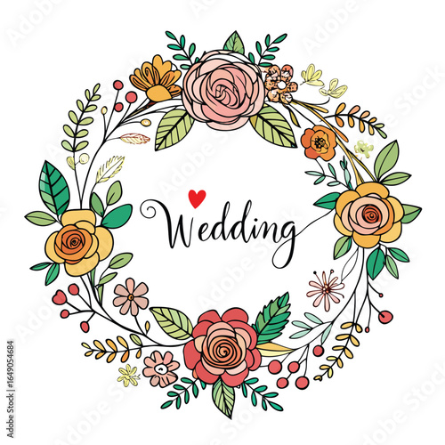 Elegant vintage floral frame with seamless pink roses and green leaf pattern, perfect for a wedding invitation or spring wallpaper decoration