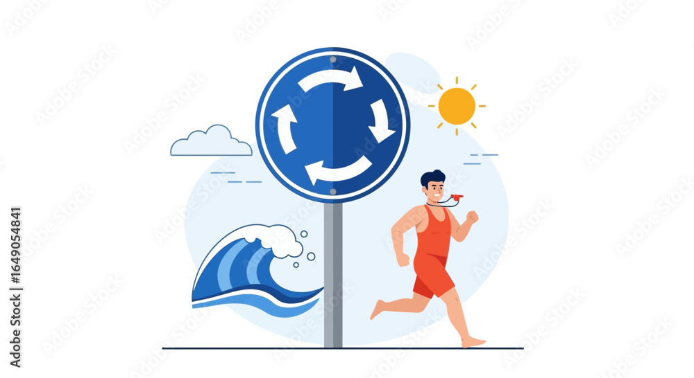 Obraz premium Responding Urgently Lifeguard Reacts to Tsunami Warning Sign Proactively