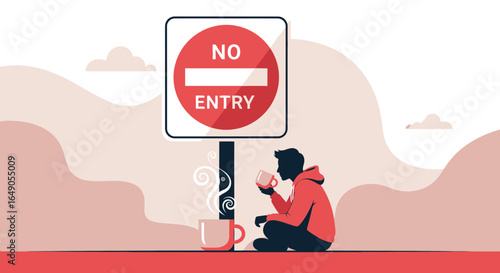 Restricted Access Person Having a Warm Beverage at the Barricade