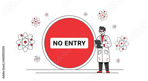 Restricted Area In Research Facility With Warning Symbol And Cartoon Scientist