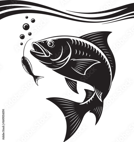 Large fish lunges for bait, hungry predator in water