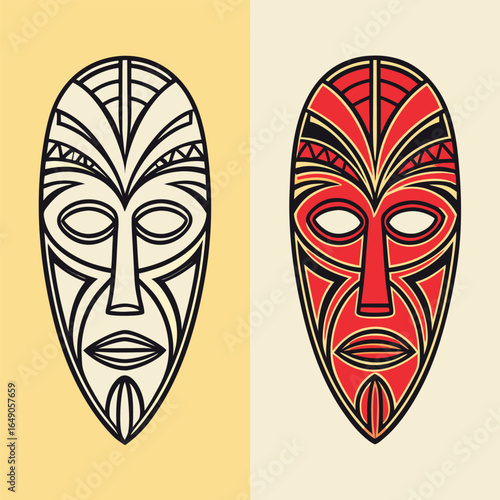 Abstract tribal masks with sharp geometric contours
