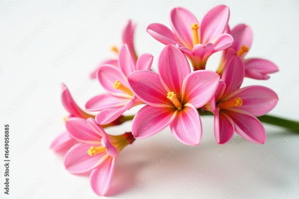 Fototapeta premium A cluster of vibrant pink turmeric flower stems against pure white , texture, pink