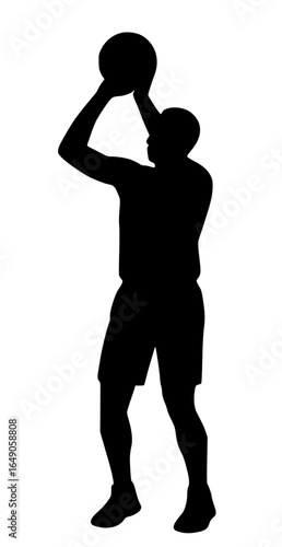 Basketball player shooting silhouette in action pose, vector SVG illustration