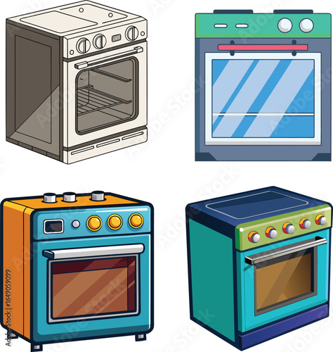 Modern Household Electric Oven – 3D Colorful Vector Stainless Steel Kitchen Appliance. 