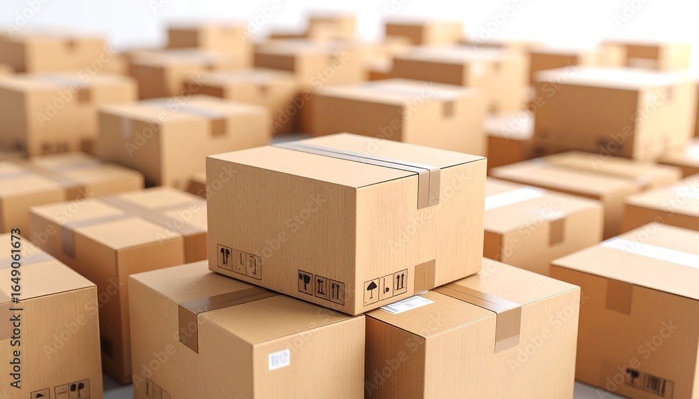 Fototapeta premium Stacked Cardboard Boxes Showing Shipping Labels