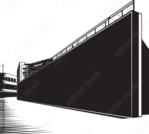Modern stadium architecture with dramatic black and white contrast