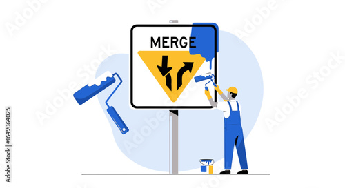 Road Sign Transformation Painting Over Merge Symbol Creative Illustration