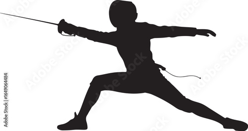 Fencer lunging with sword in dynamic silhouette pose