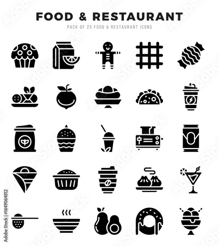 Set of Glyph Food and Restaurant Icons. Glyph art icon. Vector illustration