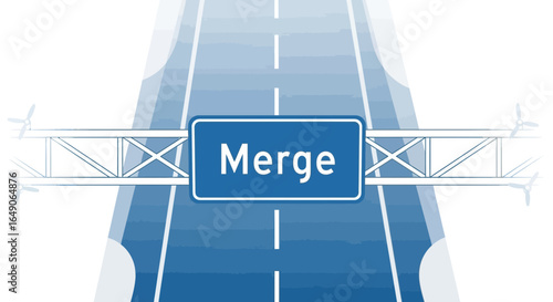 Roadway Merge Sign Over Highway Conceptual Business Unification Strategy