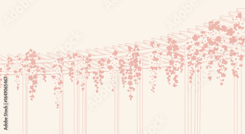 Romantic Pergola With Cascading Flowers Line Art In Pastel Peach Colors