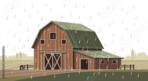 Rustic Barn Under A Rainy Sky Rural Scene And Agricultural Landscape