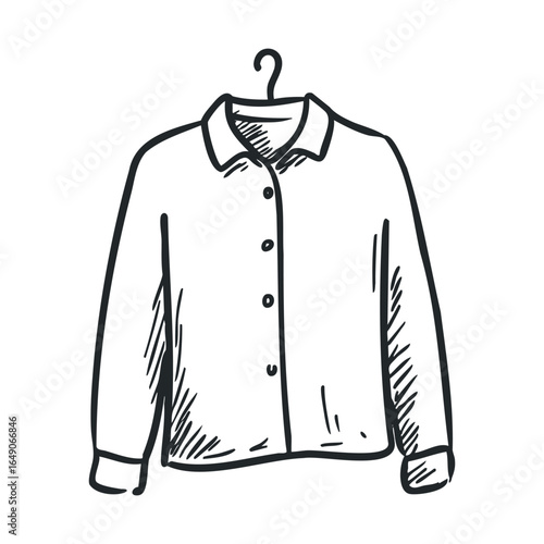 Casual button up shirt hanging on a hanger for wardrobe display