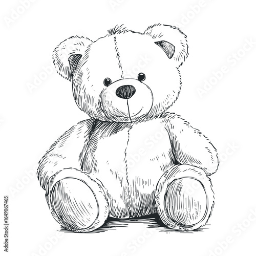 Soft teddy bear toy sitting on a surface for childrens playtime