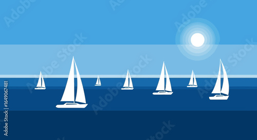 Sailboats Drifting Smoothly On The Ocean Underneath The Summer Sun