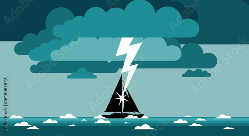 Sailing Through Adversity A Silhouette Of A Boat Facing A Storm