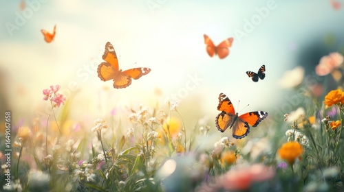 Wallpaper Mural Enchanting spring meadow with vibrant butterflies fluttering among wildflowers Torontodigital.ca