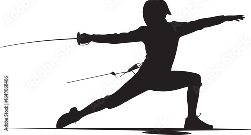 Fencer lunges in silhouette ready to strike powerfully