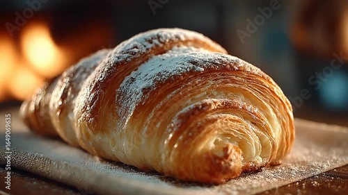 Fresh Croissant Sprinkled with Powdered Sugar