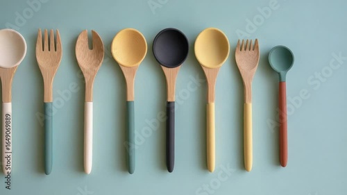 Colorful Wooden Spoons Displayed in a Row