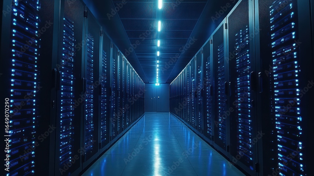 Fototapeta premium Inside the Digital Core: A Glimpse into a Modern Data Center's Server Room