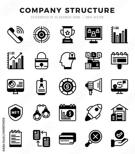 Company Structure Icons Pack Lineal Filled Style. Vector illustration.
