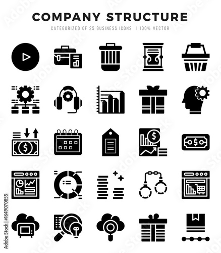 Vector icons set of Company Structure. Glyph style Icons.