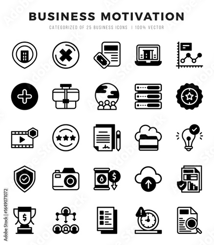 Business Motivation Lineal Filled icons collection. Lineal Filled icons pack. Vector illustration