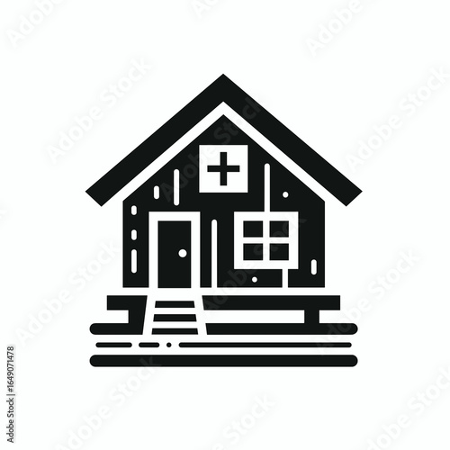 Beach House. Retro Vintage Line Art Clipart Silhouette Vector Illustration. Oceanfront dwelling coastal villa shoreline lodging holiday home sand abode.