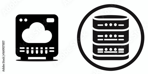 Database. Retro Vintage Line Art Clipart Silhouette Vector Illustration. Digital record keeping central repository for storing and managing information.