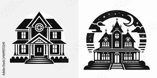 Mansion. Retro Vintage Line Art Clipart Silhouette Vector Illustration. Grand abode a large estate property deluxe dwelling villa for family.