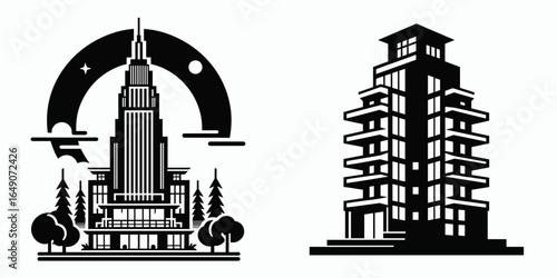 Penthouse. Retro Vintage Line Art Clipart Silhouette Vector Illustration. Luxurious rooftop living space an elevated urban home a dream apartment above.